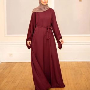 Resnan Arabian Islamic Dubai Robe Belted Eid Long Dress